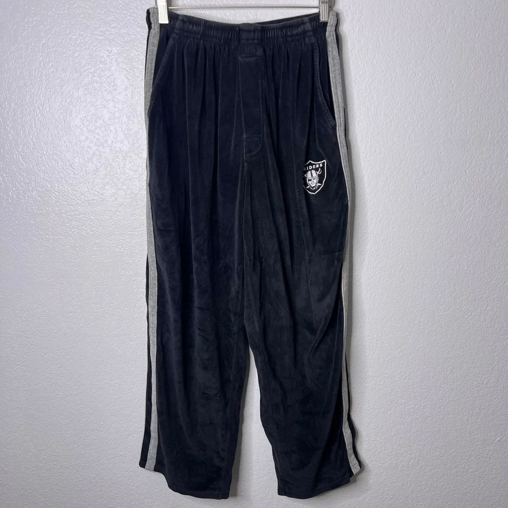 Vintage NFL Oakland Raiders Velour Track Pants Black Grey XL Loungewear Joggers